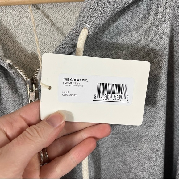 THE GREAT. MAN Varsity Grey The Men's Zip Up Hoodie - Picture 8 of 11